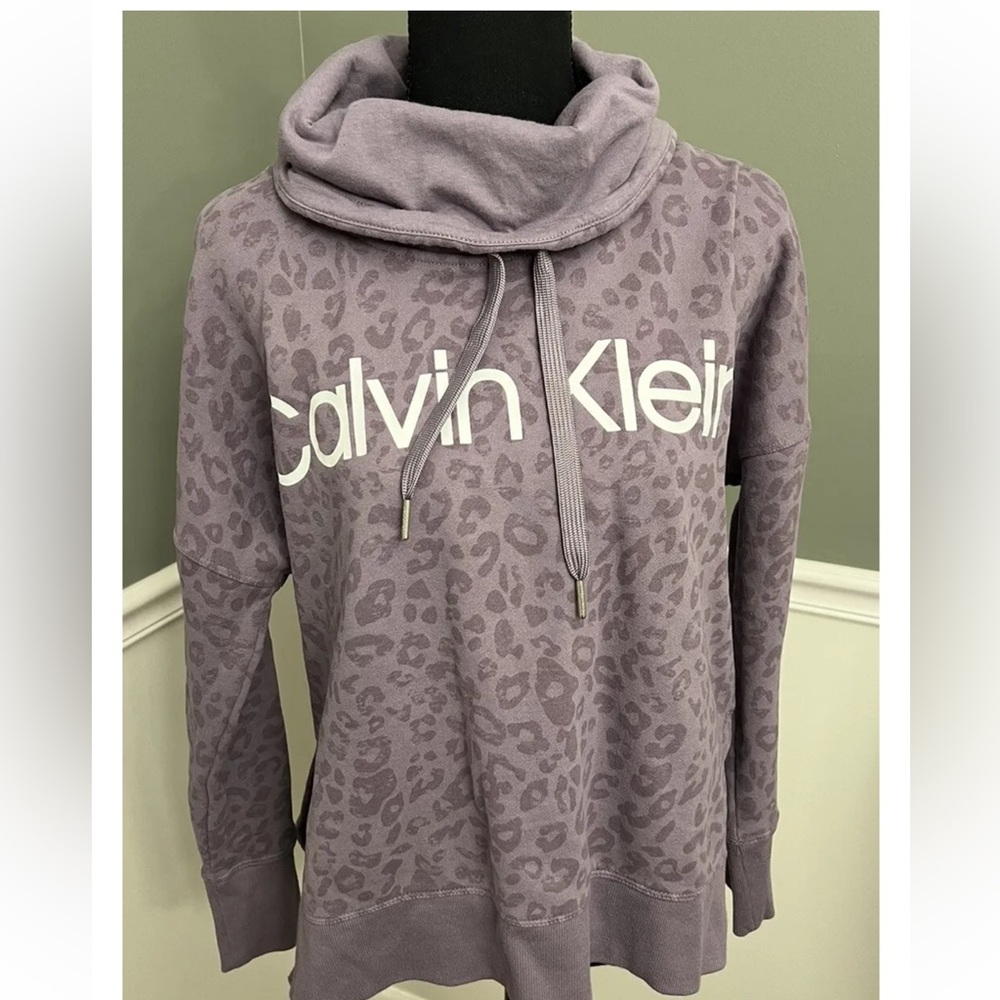 Calvin Klein Women’s Mock Neck Cheetah Print Sweatshirt W/Adjustable String Sz:S